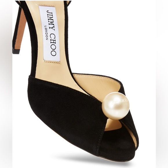 NWT Jimmy Choo Women's Black Suede Sacora 85 Embellished Heel Sandals Size 38.5 - Picture 5 of 14